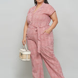 Peach Dabu Stripe Handblock Printed Cotton Jumpsuit