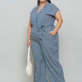 Indigo Handblock Printed Stripe Cotton Jumpsuit