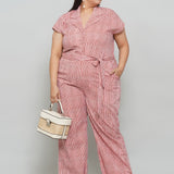 Peach Dabu Stripe Handblock Printed Cotton Jumpsuit
