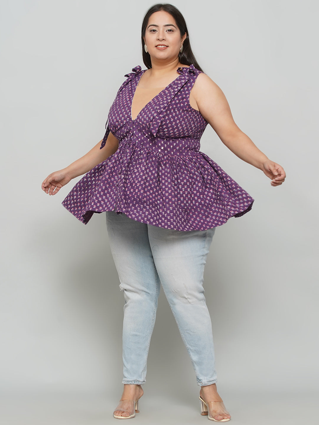 Purple Sanganeri Handblock Printed Cotton Top