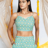 Blue Sanganeri Handblock Printed Top and Sharara Set