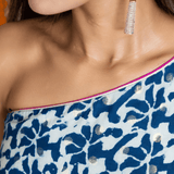 Indigo Handblock printed One Shoulder Kaftan Maxi Dress