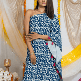 Indigo Handblock printed One Shoulder Kaftan Maxi Dress