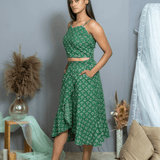 Green Bagru Wrap Skirt & Top