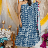 Indigo Handblock printed One Shoulder Kaftan Maxi Dress