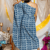 Indigo Handblock printed One Shoulder Kaftan Maxi Dress