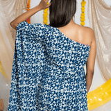 Indigo Handblock printed One Shoulder Kaftan Maxi Dress