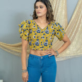 Mustard Kalamkari Bagru Handblock Printed cotton CropTop