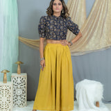 Mustard kalamkari crop top palazzo set