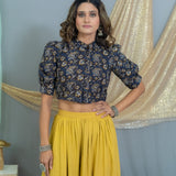 Mustard kalamkari crop top palazzo set