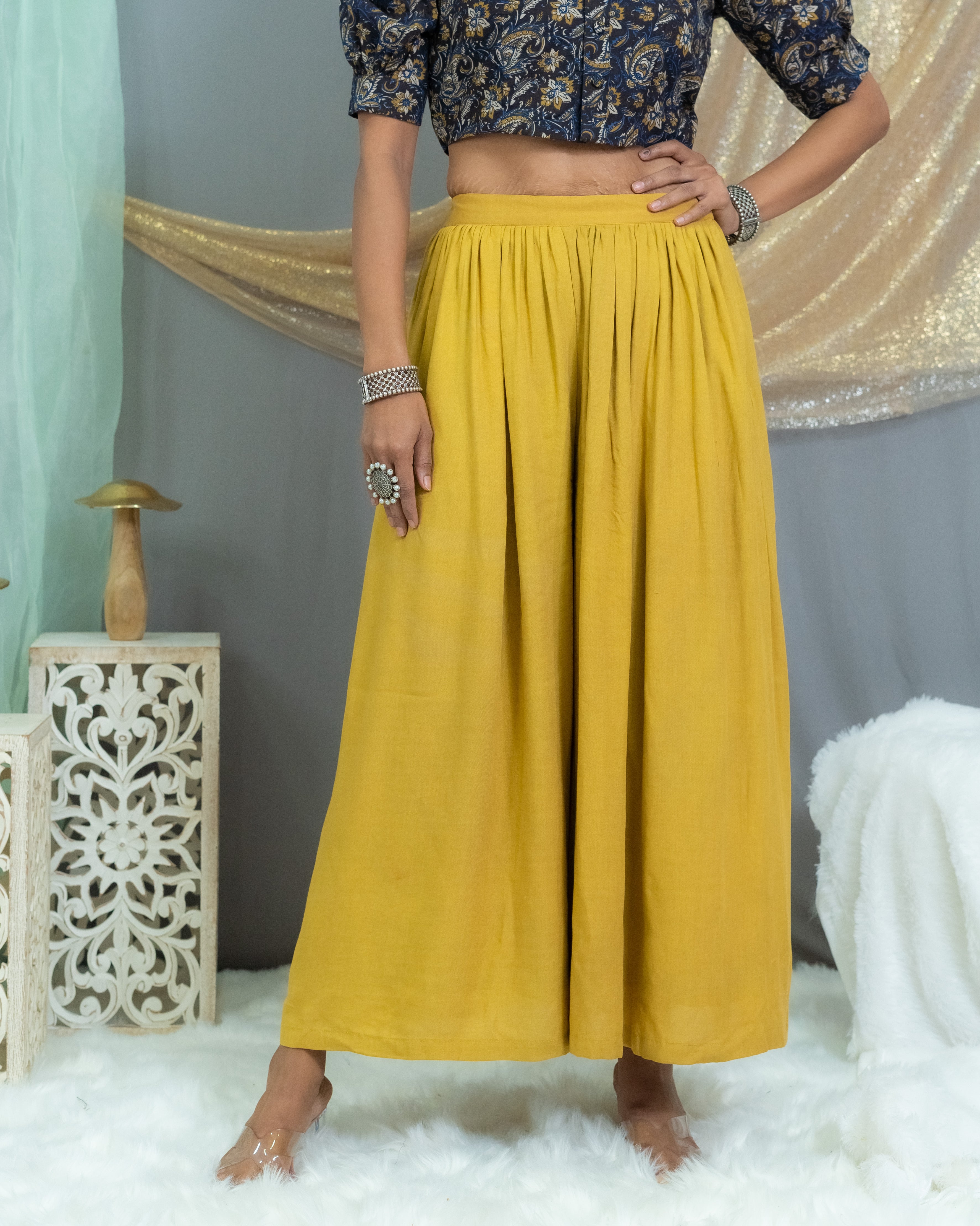 Fabindia Women Red & Golden Cotton Yoke Design Kurta with Trousers -  Absolutely Desi
