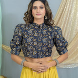 Mustard kalamkari crop top palazzo set