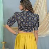 Mustard kalamkari crop top palazzo set