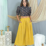 Mustard kalamkari crop top palazzo set