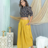 Mustard kalamkari crop top palazzo set