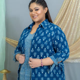Indigo Dabu Handblock Printed Maxi Cotton  Dress with Shrug