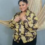 Black & Beige Vanaspati Handblock Printed  Modal Satin Shirt