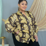 Black & Beige Vanaspati Handblock Printed  Modal Satin Shirt