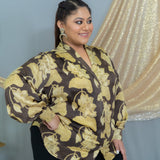 Black & Beige Vanaspati Handblock Printed  Modal Satin Shirt