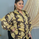 Black & Beige Vanaspati Handblock Printed  Modal Satin Shirt