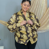 Black & Beige Vanaspati Handblock Printed  Modal Satin Shirt