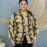 Black & Beige Vanaspati Handblock Printed  Modal Satin Shirt