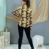 Black & beige vanaspati handblock printed modal satin shirt with sequin