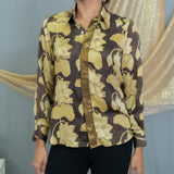 Black & beige vanaspati handblock printed modal satin shirt with sequin