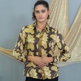 Black & beige vanaspati handblock printed modal satin shirt with sequin