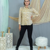 Beige vanaspati Handblock printed modal satin shirt with sequin