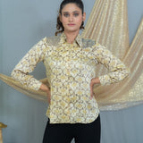 Beige vanaspati Handblock printed modal satin shirt with sequin