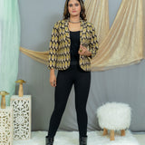 Black Olive Bagru Handblock Printed Reversible Quilted Coat