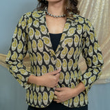 Black Olive Bagru Handblock Printed Reversible Quilted Coat