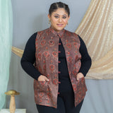 Rose Pink Ajrakh Handblock Printed Mashru Silk Nehru Jacket