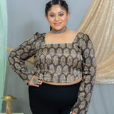 Black Ajrakh Pasiley Handblock Printed Mashru Silk Crop Top