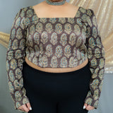 Black Ajrakh Pasiley Handblock Printed Mashru Silk Crop Top