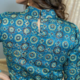 Indigo Ajrakh Handblock Printed Mashru Silk Turtle Neck top