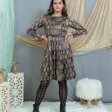 Black Ajrakh Handblock Printed Mashru silk Pleated Dress