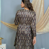 Black Ajrakh Handblock Printed Mashru silk Pleated Dress