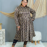 Black Paisley Ajrakh Handblock Printed Mashru Silk Dress with Collar