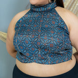 Indigo Modal Silk Ajrakh Handblock printed halter neck crop top