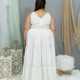 White Handblock Printed  Cotton Maxi Dress