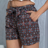 Brown ajrakh floral shorts with belt