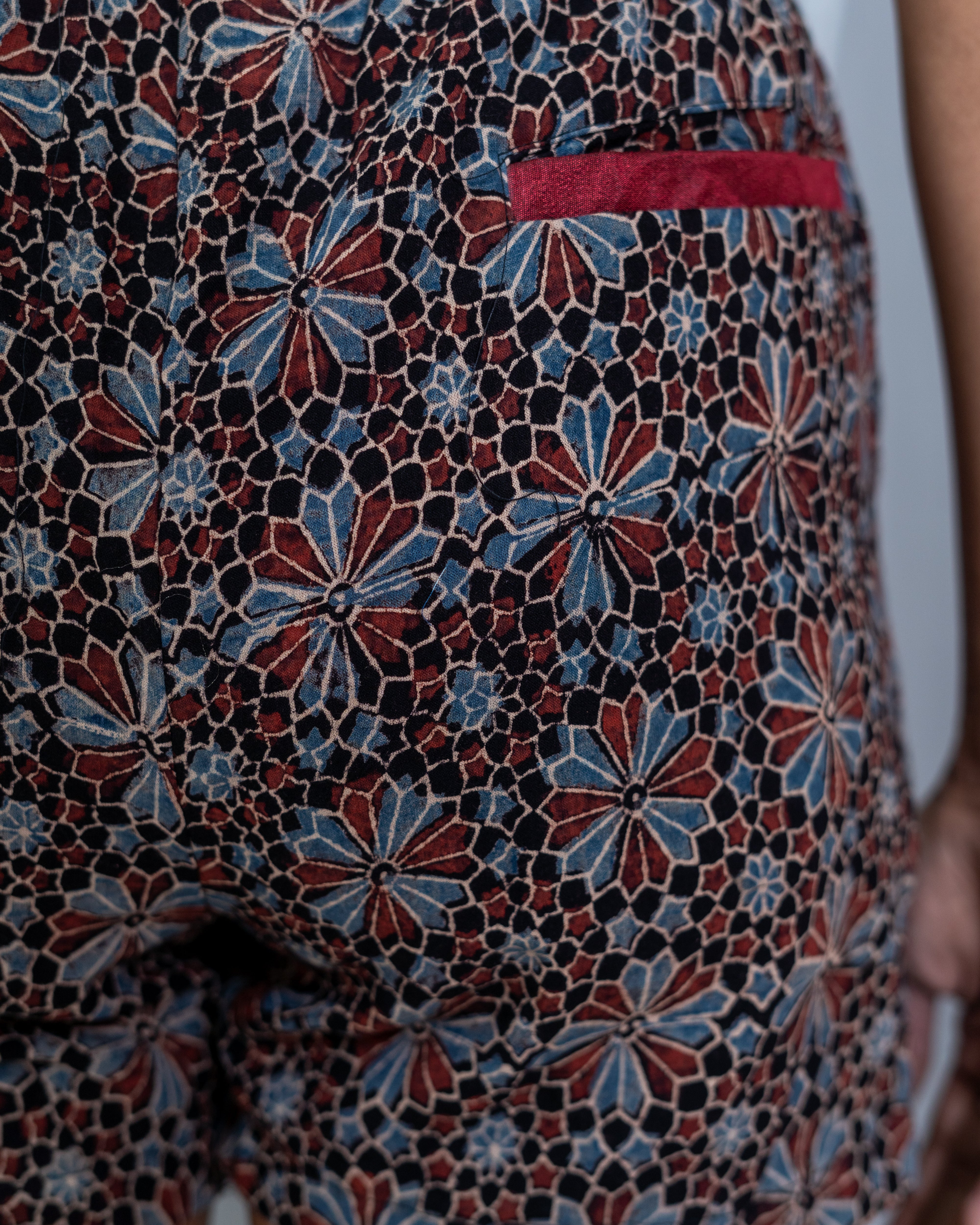 Brown ajrakh floral shorts with belt