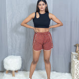 Red bagru small booti cotton shorts with lace