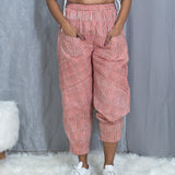Peach Dabu Handblock Striped Cotton Pants