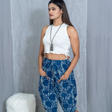 Indigo Dabu Floral Handblock printed cotton pants