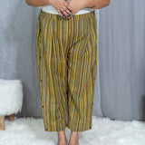 Olive Dabu stripe Handblock Printed Cotton Pants