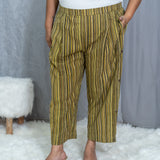 Olive Dabu stripe Handblock Printed Cotton Pants