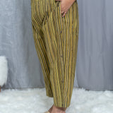 Olive Dabu stripe Handblock Printed Cotton Pants